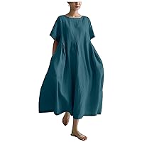 Summer Dress for Women 2024 Plus Size Plain Color Simple Oversized Loose Fit Ruffle Hem Sundress Beach Dress