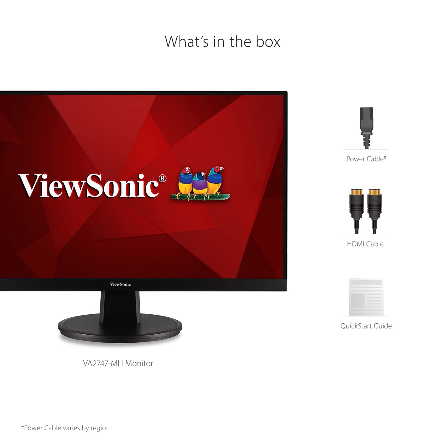 ViewSonic VA2747-MH 27 Inch Full HD 1080p Monitor with Ultra-Thin Bezel, AMD FreeSync, 75Hz, Eye Care, and HDMI, VGA Inputs for Home and Office,Black