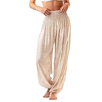 Lotus and Luna Women's Harem Pants Thai Pants for Beach & Lounge High Waisted Flowy Boho Pants Genie Pants Yoga Pants