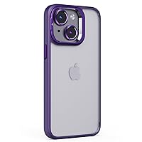 Aesthetic Design iPhone 15 Case Purple with Stand Foldable Ring Holder 2X Camera Lens Protectors Cover Shockproof Slim Pop Socket Cases Purple