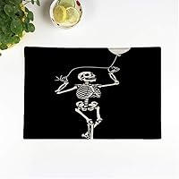 Set of 4 Placemats Human Skeleton Balloon Halloween Party Dancing Pose Great 12.5x17 Inch Non-Slip Washable Place Mats for Dinner Parties Decor Kitchen Table