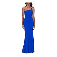 Betsy & Adam One Shoulder Crepe Gown w/Cutout