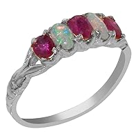 925 Sterling Silver Real Genuine Ruby and Opal Womens Eternity Ring