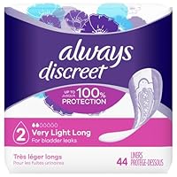 Always Discreet Adult Incontinence & Postpartum Liners For Women, Size 2, Very Light Absorbency, Long Length, 44 Count (Packaging May Vary)