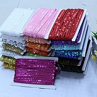 Lace Crafts - 25Meter Sequin Paillette African Lace Material Ribbon Trim Sewing Dress Clothes Curtain Accessories DIY Gold Silver Black 1.2CM - (Color: color10 Orange)