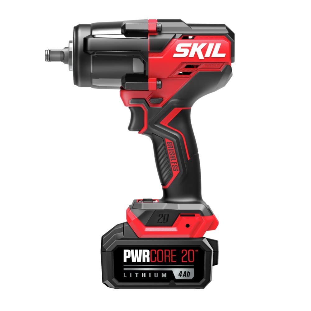 Skil PWR CORE 20™ Brushless 20V 1/2 In. Mid-Torque Impact Wrench Kit Including 4.0 Ah Battery and Auto PWRJump™ Charger- IW5761B-10