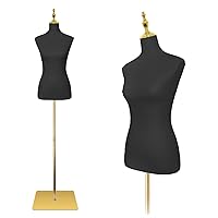 EaseHome Mannequin Body Female Mannequin Torso,Height Adjustable Black Leather Dress Forms for Sewing,Model Display Body Stand with Metal Bracket for Clothing Dress Jewelry Display