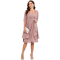 TORYEMY Mother of The Bride Dresses with Jacket 2 Pieces Half Sleeve Knee Length Chiffon Mother Groom Dress…