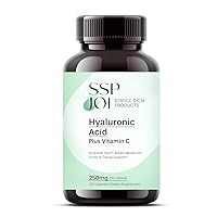 SSPJOI Hyaluronic Acid 250mg with 50mg Vitamin C per Capsule - 120 Veggie Capsules - Supports Skin Hydration, Youthful Skin, Joints Lubrication