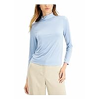 Alfani Womens Solid Funnel Neck Pullover Blouse, Blue, X-Large