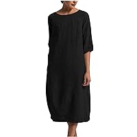 Maxi Dress for Women Summer Cotton Linen Tshirt Dress Short Sleeve Loose Crew Neck Maxi Long Flowy Dresses Plus Size