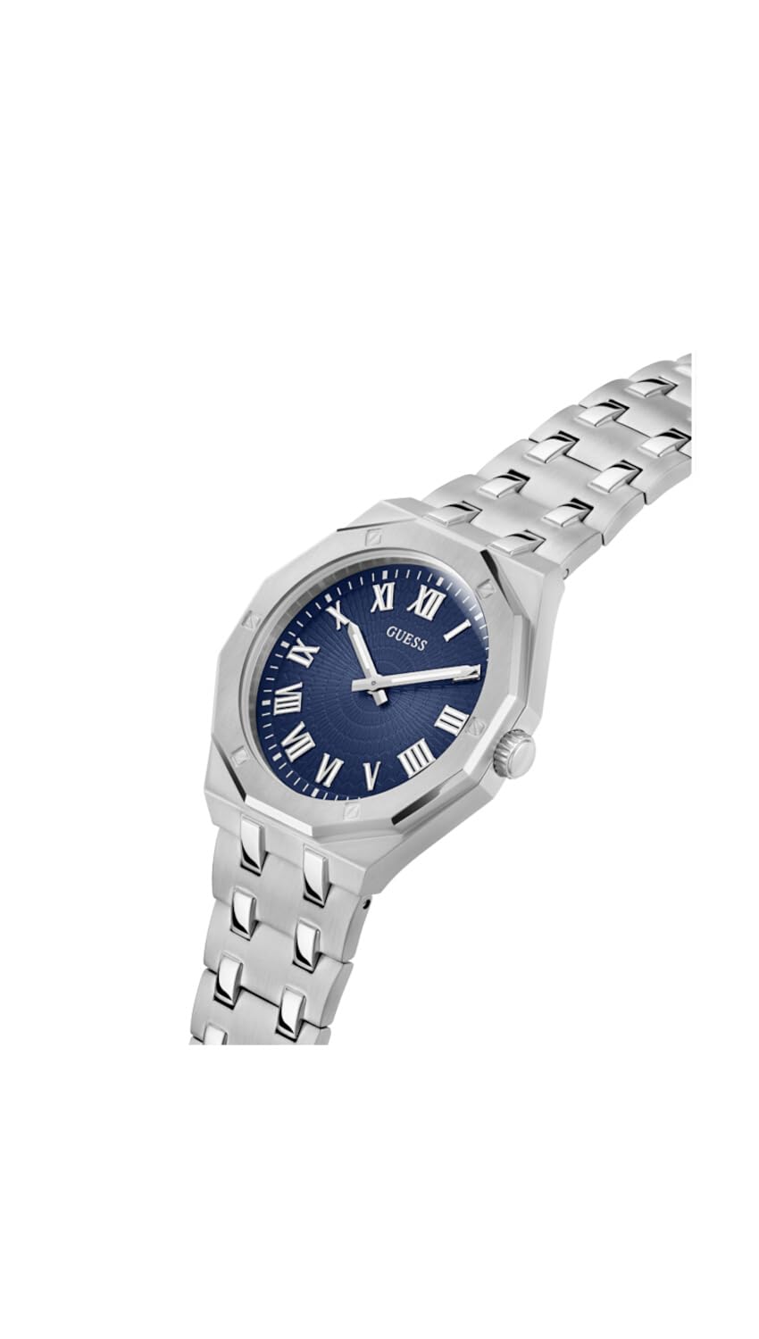 GUESS Men's 42mm Watch - Silver Tone Bracelet Blue Dial Silver Tone Case