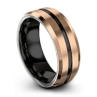 Tungsten Wedding Band Ring 10mm for Men Women Bevel Edge 18K Rose Gold Grey Black Brushed Polished