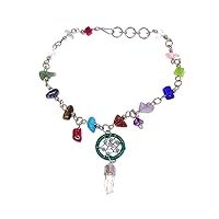 Dream Catcher Quartz Crystal Dangle Multicolored Chip Stone Metal Chain Anklet - Womens Fashion Handmade Jewelry Boho Accessories