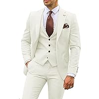 Wangyue Men's 3 Piece Suits Slim Fit Notch Lapel Two Buttons Blazer Vest Pant Set Wedding Suits