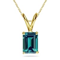 June Birthstone - Lab created Emerald Shape Russian Alexandrite Solitaire Pendant in 14K Yellow Gold Available in 6x4MM-18x13MM