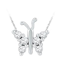 The Diamond Deal 10k White Gold Womens Round Diamond Small Butterfly Bug Insect Unique Pendant 1/5 Cttw
