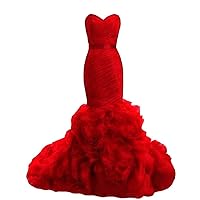 Women's Burgundy Mermaid Ruffles Evening Dress Sweetheart Organza Prom Dress Ball Gown
