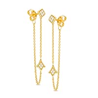 0.10 Cttw Quad Diamond Chain Drop Front/Back Hanging Earrings in 10K Gold (I-J/13)
