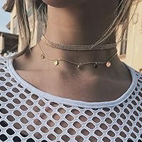 DoubleNine Disc Choker Silver Sequins Coin Bohemian Necklace Layered Delicate Collar for Women Bride Girls