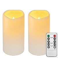 2PACK Outdoor Waterproof plastic flameless Candles with Remote Control and Timer, LED Flickering Battery Operated electric Pillar Candles (D3 xH5.5) for Camping, Weddings, Gifts ，Home Decoration