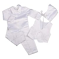Dressy Daisy Baby Boys Baptism Christening Clothing Outfit White Satin Suit 4 Piece Set with Bonnet Long Sleeve