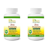Zinc Gluconate 50 mg 250 Tablets Made in USA Vegetarian/Vegan Zinc Gluconate (Pack of 2)