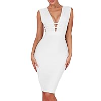 Whoinshop Women 'S Sexy Deep V Plunge Sleeveless Cut Out Bodycon Bandage Cocktial Party Dresses