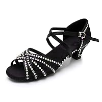 HIPPOSEUS Girls' Standard Latin Dance Shoes rhinestones Low Heel 3.5CM/4CM,Model UC210-310