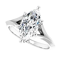 Moissanite Solitaire Wedding Band, 18K White Gold, Colorless Marquise Center Stone
