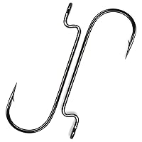 50PCS Fishing Offset Worm Hooks Round Bend Offset Worm Hooks Wide Gap Hooks with Barbed Shank （2# 6# 1/0-5/0）