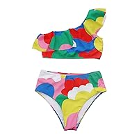 Toddler Girls Two Pieces Swimsuit Sleeveless Fruit Prints Bowknot Swimwear Cute Comfortable Little Girl Bathing Suits Size 6
