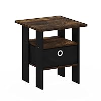 Furinno Andrey End Side Night Stand/Bedside Table with Bin Drawer, Amber Pine/Black