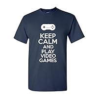 Keep Calm and Play Video Games Gamer Novelty Statement Unisex Adult T-Shirt Tee