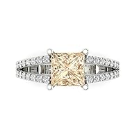 Clara Pucci 2.52 ct Princess Cut Solitaire W/Accent split shank Natural Brown Morganite Anniversary Promise Wedding ring 18K White Gold