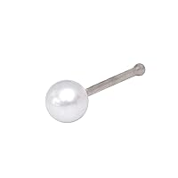 Jewelryweb - Solid 14K Yellow or White Gold 3-mm 20 Gauge Freshwater Cultured Pearl Nose Stud - Hypoallergenic Threadless Piercings for Women Men, Yellow White Real Gold