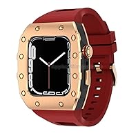 HEPUP Silikonband für Apple Watch 6 5 4 SE Serie 44 mm Metallblende Luxus Metall Lünette Gehäuse Gummiband Modifikation Kit für iwatch Serie 8 7 45 mm (Farbe: Q, Größe: 44 mm für 6/5/4/SE)