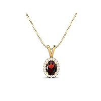925 Sterling Silver Forever Classic 8X6 MM Oval Shape Natural Garnet Solitaire Pendant Necklace