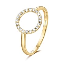 FANCIME 14K Solid Yellow Gold Genuine Diamond Open Circle Statement Ring 0.125CTTW Fine Jewelry For Women Teens