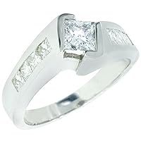14k White Gold 1.75 Carats Princess Cut Tension Set Diamond Engagement Ring