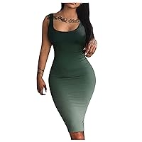 Dresses for Women 2024 Fashion Casual Solid Color Sling Pullover Sleeveless Slim Dress