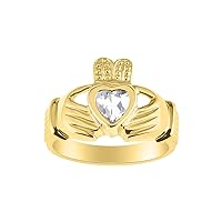 Rings 14K Gold Plated Silver Claddah Love, Loyalty & Friendship Heart 6MM Gem Irish Wedding Band Claddagh Rings Birthstone Jewelry for Women Sterling Silver Rings for Women & Men Size 5-13