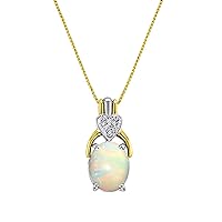 Rylos Necklaces For Women 14K Yellow Gold - Opal & Diamond Pendant Necklace 9X7MM Color Stone Gemstone Jewelry For Women Gold Necklaces For Women