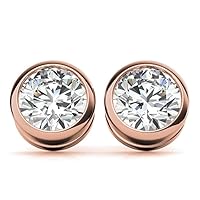 0.50-3.00 Carat VVS1 Full White Round Cut Moissanite Diamond Earring For Women, Solitaire Bezel Setting Push Back Valentine Present For Her In Real 10k Yellow Gold and 925 Sterling Silver