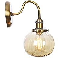 Wall Light Sconce, Mid Century Antique Wal Light with Glass Shade, Vintage Industrial Wall Lamp Farmhouse Decor Bathroom Vanity Lighting Fixture (E26) Lámpara De Pared (Color : Amber)