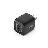 Belkin 45W Dual USB-C Wall Charger, Fast Charging Power Delivery 3.0 w/ GaN Technology for iPhone 15, 15 Pro, 15 Pro Max, 14, 13, Pro, Pro Max, Mini, iPad Pro 12.9, MacBook, Galaxy S23, & More - Black