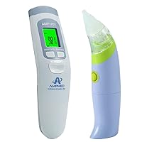 Amplim Premium Bundle Color-Coded Touchless Infrared Digital Forehead Thermometer and Nasal Aspirator for Adults and Babies