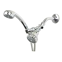 Sunbeam Home Basics 2 in 1 Fixed Shower Head with Handheld Combo 5 Settings Spray, Chrome, Silver