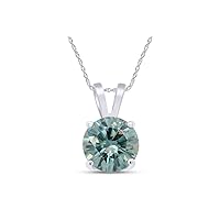 AFFY 925 Sterling Silver Round 2 Carat Blue Moissanite Solitaire Pendant Necklace with 18
