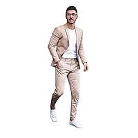 Men's Khaki Daily Notch Lapel Two Pieces Suit Two Buttons Jacket and Pants Tuxedos Party Wedding Business